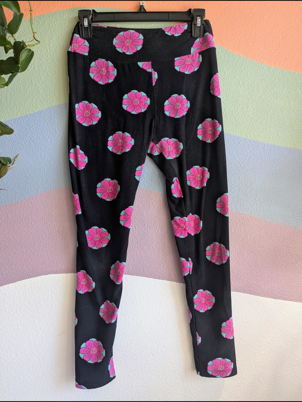 LuLaRoe Black Leggings with Pink Floral Print